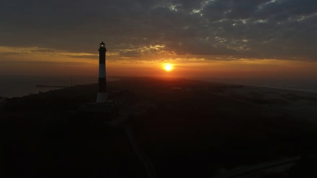 Aerial View of Sunrise at lighthouse on Long Island on a Spring Morning by a Drone