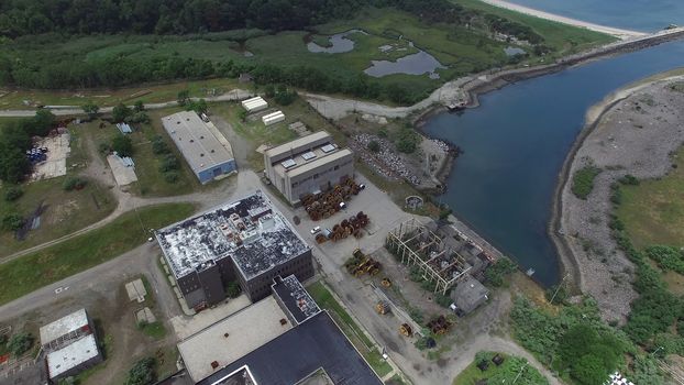 Aerial View of an Abandoned Nuclear Power Plant as Seen by a Drone on a Summer Day