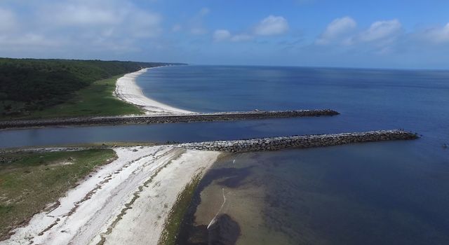 Aerial View of Coastal Shoreline on North Shore of Long Island on a Summer Day as Seen by a Drone