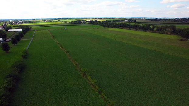 Aerial View of Amish Farm Countryside in Autumn from a Drone