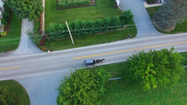 Aerial View of Amish Farm Countryside in Autumn from a Drone
