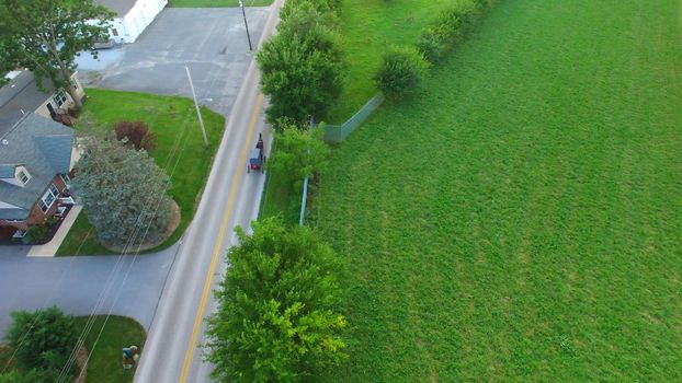 Aerial View of Amish Farm Countryside in Autumn from a Drone