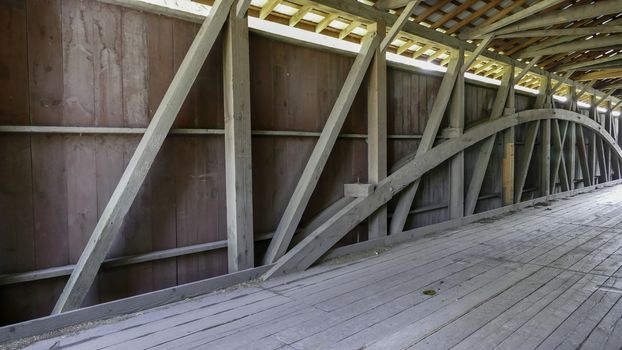 Interior of Covered Bridge with Burr Arch Trusses