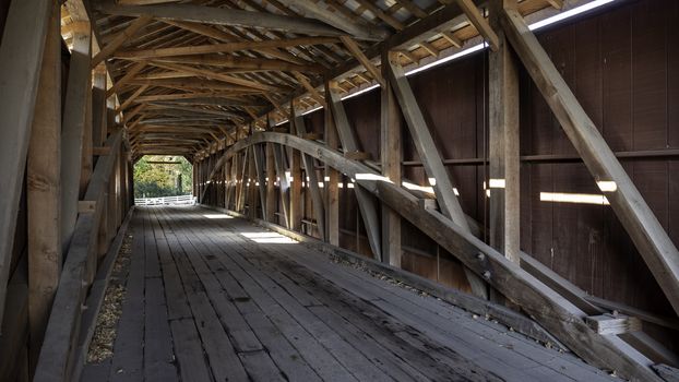 Interior of Covered Bridge with Burr Arch Trusses