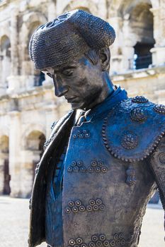 A statue of a matador outside Nimes Colosseum in southern France.