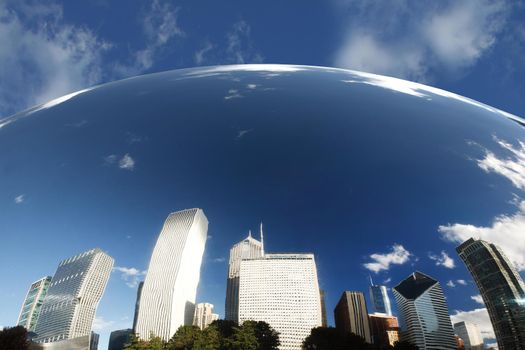 Cloud Gate Chicago with reflection of buildings