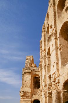 El Djem amphitheatre, the most impressive Roman remains in Africa. Mahdia, Tunisia. UNESCO World Heritage Site.