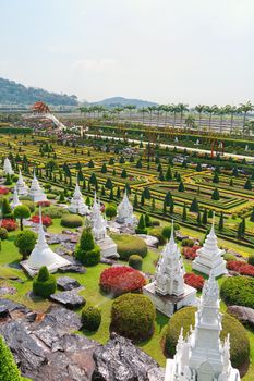 Nong Nooch Tropical Garden in Pattaya, Thailand. Landscape view of formal garden.