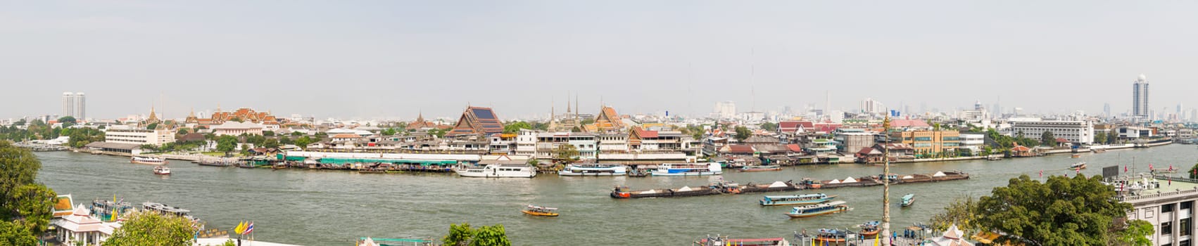 Bangkok, large panorama view. Chao Phraya river. Thailand.