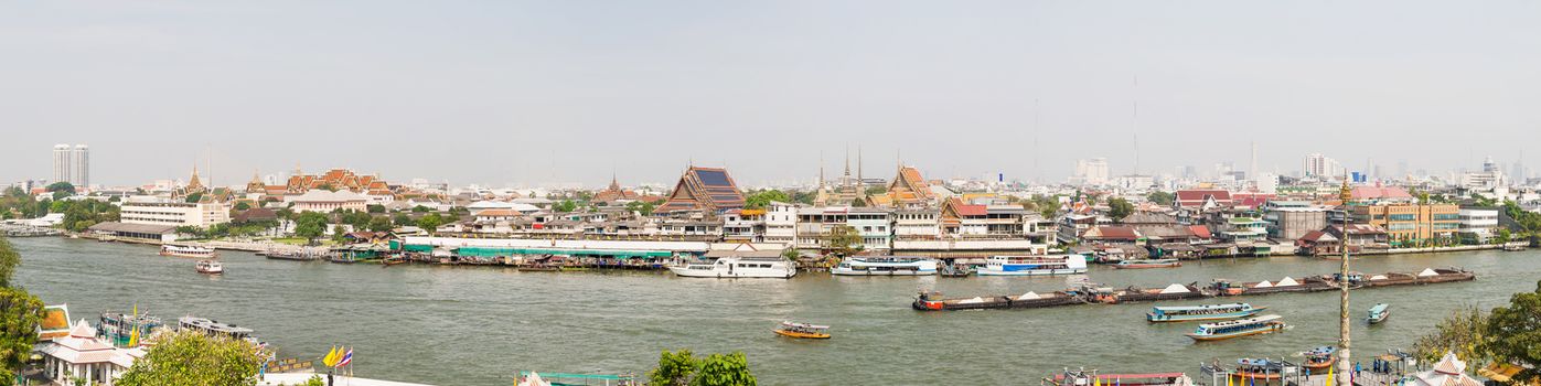 Bangkok, large panorama view. Chao Phraya river. Thailand.