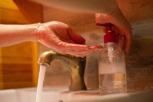 Hand wash with soap, cleanliness and hygiene