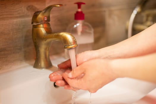 Hand wash with soap, cleanliness and hygiene