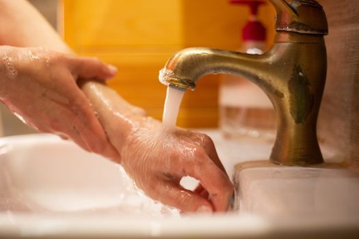 Hand wash with soap, cleanliness and hygiene