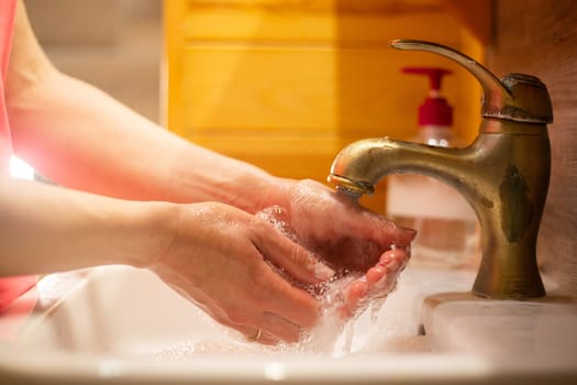 Hand wash with soap, cleanliness and hygiene