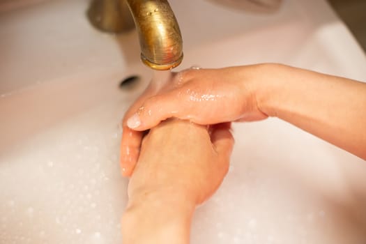 Hand wash with soap, cleanliness and hygiene