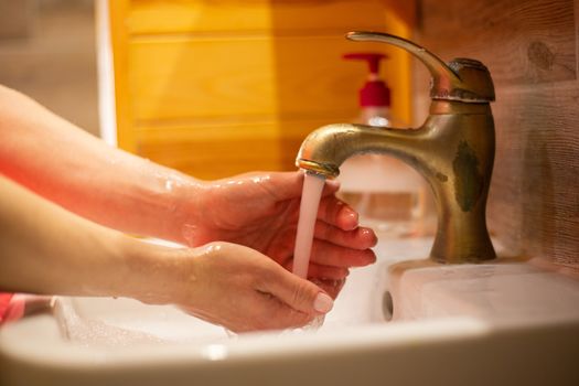 Hand wash with soap, cleanliness and hygiene