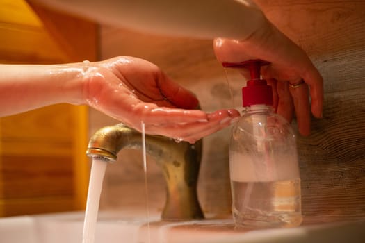 Hand wash with soap, cleanliness and hygiene