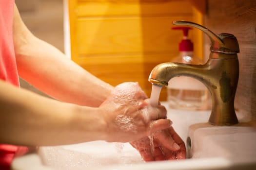 Hand wash with soap, cleanliness and hygiene