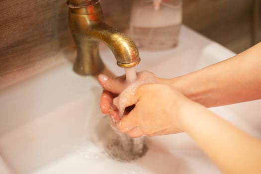 Hand wash with soap, cleanliness and hygiene