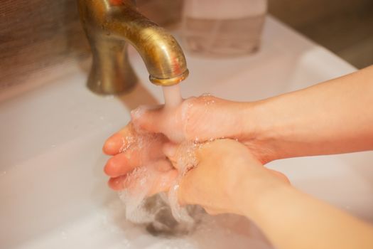 Hand wash with soap, cleanliness and hygiene