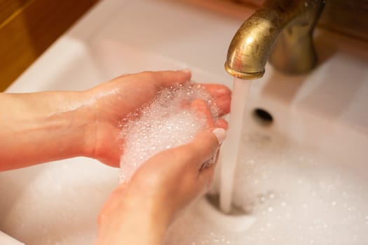 Hand wash with soap, cleanliness and hygiene