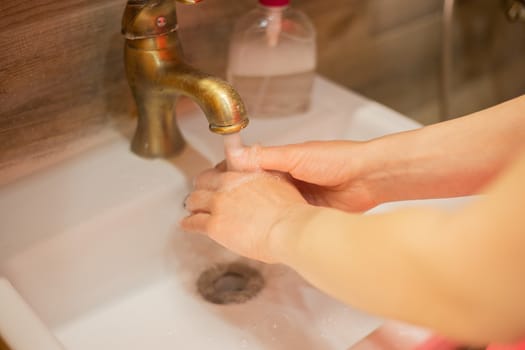 Hand wash with soap, cleanliness and hygiene