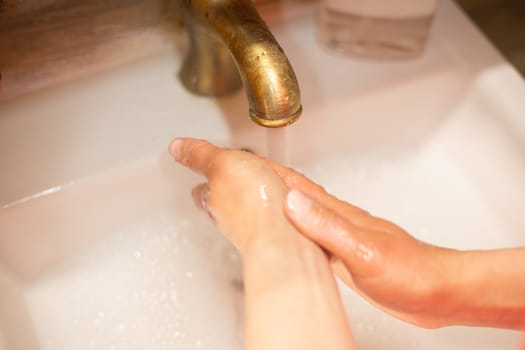 Hand wash with soap, cleanliness and hygiene