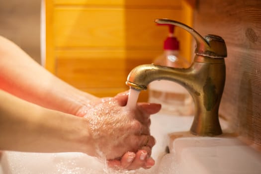 Hand wash with soap, cleanliness and hygiene