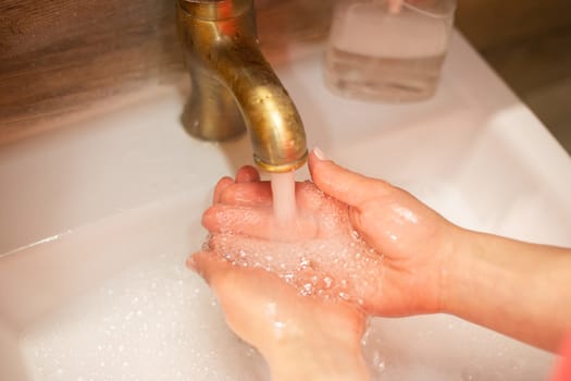 Hand wash with soap, cleanliness and hygiene