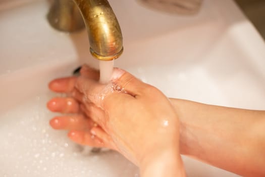 Hand wash with soap, cleanliness and hygiene