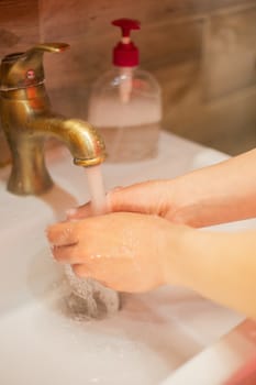 Hand wash with soap, cleanliness and hygiene