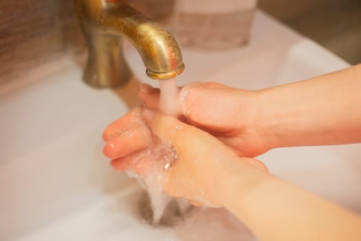 Hand wash with soap, cleanliness and hygiene