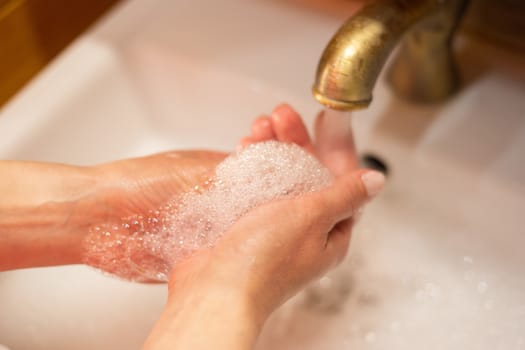 Hand wash with soap, cleanliness and hygiene