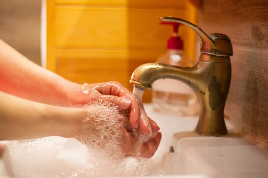 Hand wash with soap, cleanliness and hygiene