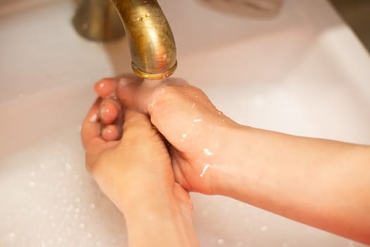 Hand wash with soap, cleanliness and hygiene