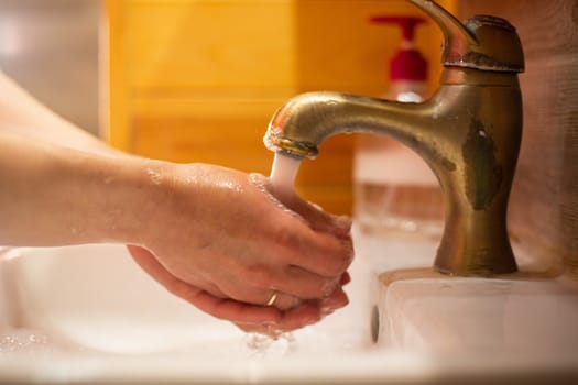 Hand wash with soap, cleanliness and hygiene