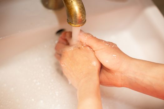 Hand wash with soap, cleanliness and hygiene