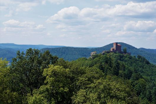 Medieval Trifels castle located on a hill in the Palatinate Forest