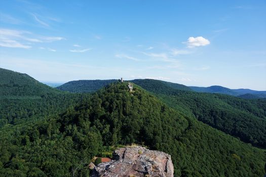 View over the hilly landscape of the Trifels area in Rhineland-Palatinate, Germany