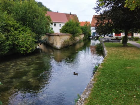 Beautiful canal in the city of Zwiefalten, Germany