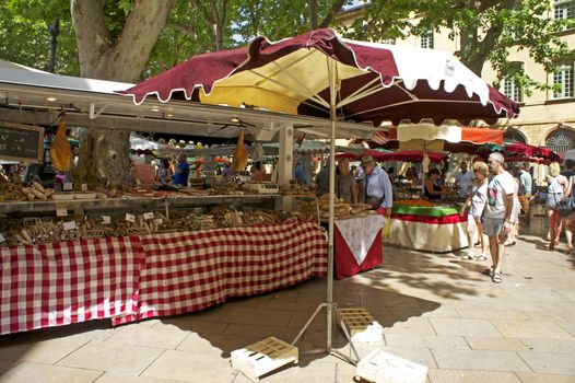 Outdoor market located in Aix-en-Provence, a small city in Provence, France