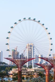 Attraction for tourists - Big observation wheel near Gardens at the Bay. Singapore.