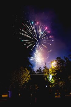 Fireworks in Odintsovo town (Moscow region). Victory day, May 9, 2016. Russia.