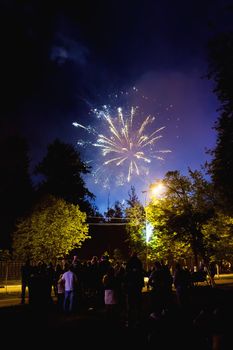 Fireworks in Odintsovo town (Moscow region). Victory day, May 9, 2016. Russia.