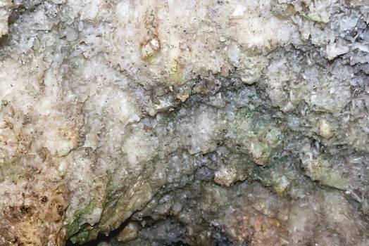 Bellamar caves (Cuevas de Bellamar), Cuba. Underground geological landmark with different types of stalactites and stalagmites. Close up photo of salt stone wall.