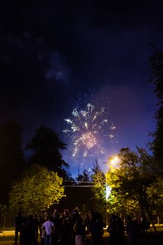 Fireworks in Odintsovo town (Moscow region). Victory day, May 9, 2016. Russia.