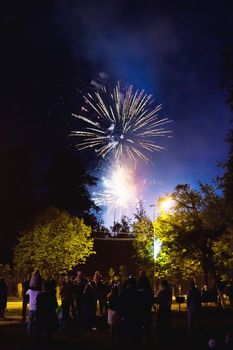 Fireworks in Odintsovo town (Moscow region). Victory day, May 9, 2016. Russia.