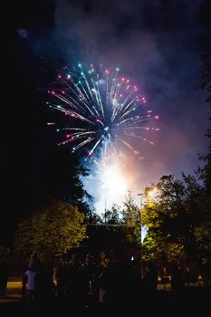 Fireworks in night sky. Victory day, May 9, 2016. Russia.