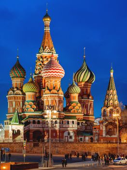 Famous landmarks - St. Basil Cathedral on Red square in Kremlin. Moscow, Russia.