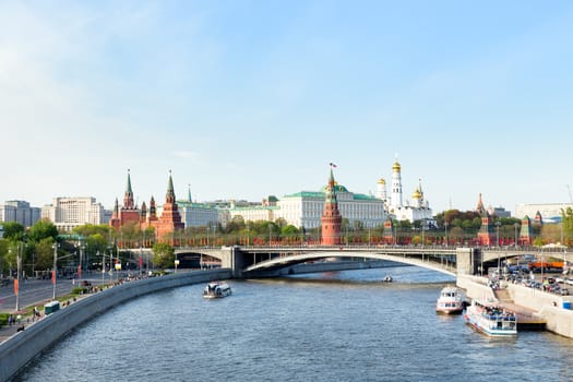 Panorama view of Moscow - Moscow-river, Kremlin, Grand Kremlin Palace, Cathedral of the Archangel.